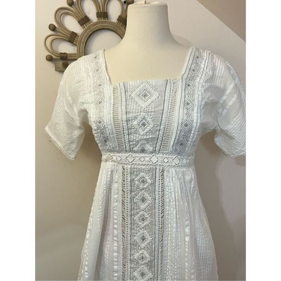 Anthropologie Alene Embroidered Lace Midi Dress White XS/O - Picture 4 of 10